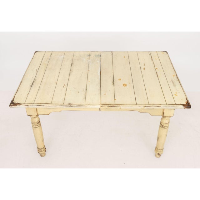 Wood Provincial Distressed White Painted Pine Dining Table For Sale - Image 7 of 13