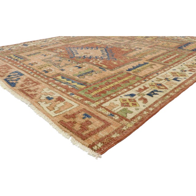 Contemporary Oushak Rug with Modern Tribal Style 08'01 x 09'07. This one-of-a-kind contemporary Oushak rug marries...