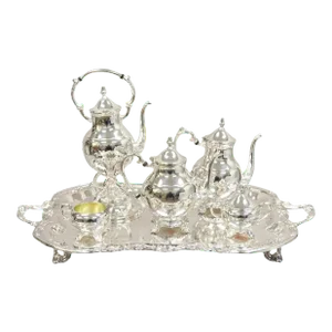Vintage Fb Rogers Victorian Silver Plated Tea Set With Tilting Pot Set- 6 Pieces