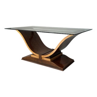 Art Deco Italian Rectangular Dining Table in Wood and Glass, 1930s For Sale
