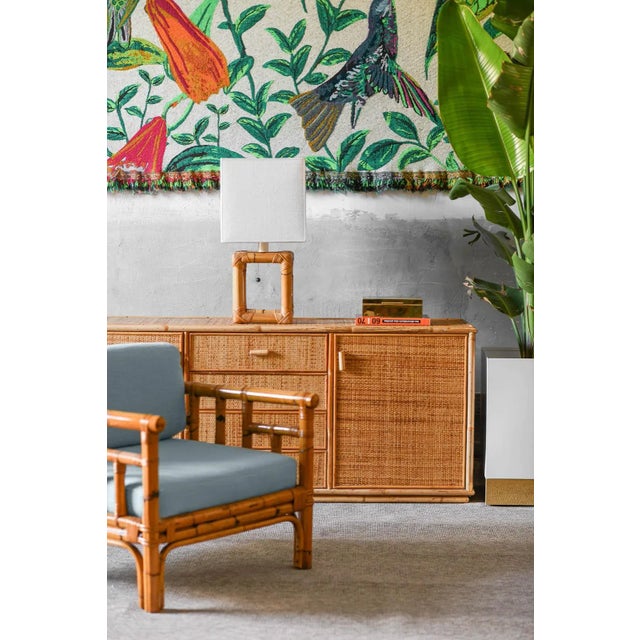 Wood Large Sideboard in Rush and Wicker, 1980 For Sale - Image 7 of 8