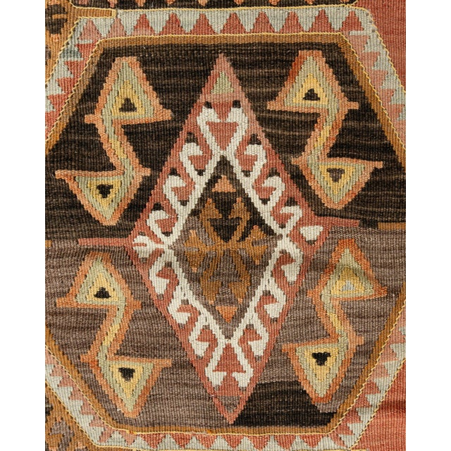 Textile Vintage Circa 1940 Soft Terracotta Turkish Kars Kilim Rug Runner 4'1 X 11'8 For Sale - Image 7 of 11
