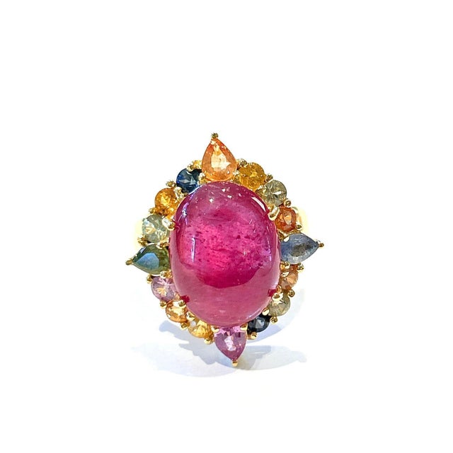 Red Bochic “Capri” Vintage Ruby & Multi Sapphire Ring Set In 18K Gold & Silver For Sale - Image 8 of 11