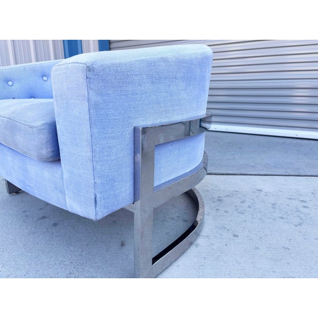 1970s Pair of Mid-Century Modern Chrome Barrel Chairs Styled After Milo Baughman For Sale - Image 12 of 12