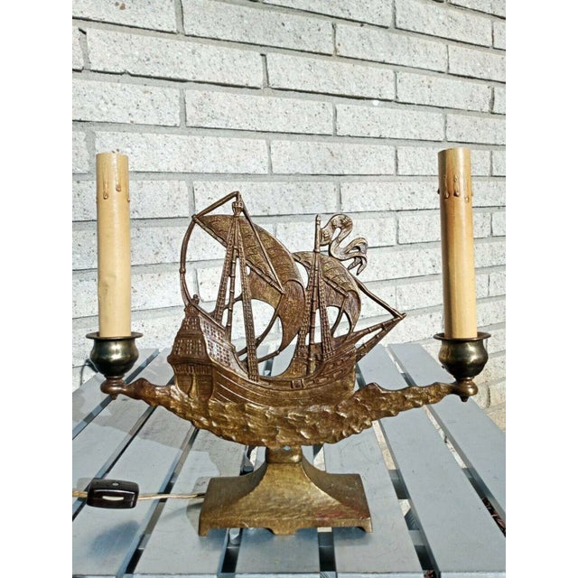 Bronze 1920's Art Deco Bronze Ship/ Boat Table Lamp Style Oscar Bach For Sale - Image 8 of 10