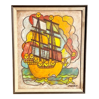 Mid Century Modern Framed Acrylic Painting by Oregon Artist Robert Mulder Signed For Sale