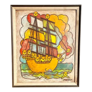 Mid Century Modern Framed Acrylic Painting by Oregon Artist Robert Mulder Signed