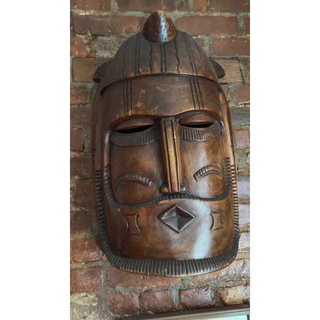 Wood 1970 African Tribal Wooden Mask Wall Art For Sale - Image 7 of 8