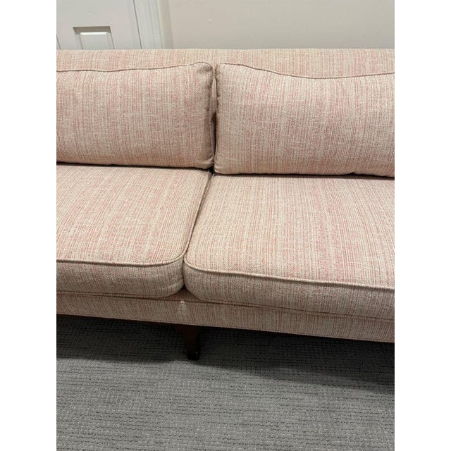 Wood Seychelles Wood Trim Sofa in Pink Textured Weave For Sale - Image 7 of 9