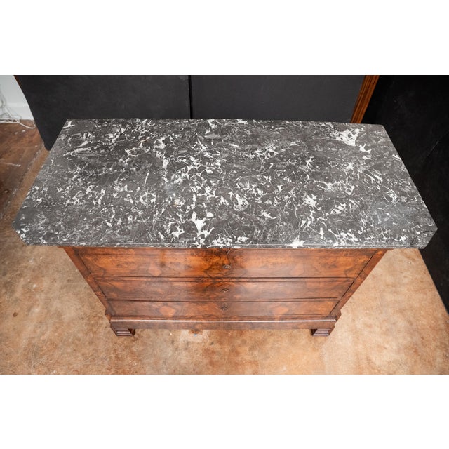 French Louis Philippe Chest or Commode of Burr Walnut With Marble Top For Sale - Image 9 of 12