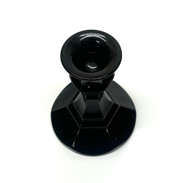 Black Mixed Faceted Black Glass & Ceramic Candle Holder Curation - Group of 5 For Sale - Image 8 of 12