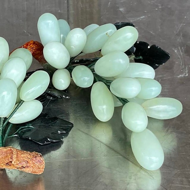 Vintage Carved Green Stone Grape Cluster Sculptures - A Pair For Sale In West Palm - Image 6 of 13
