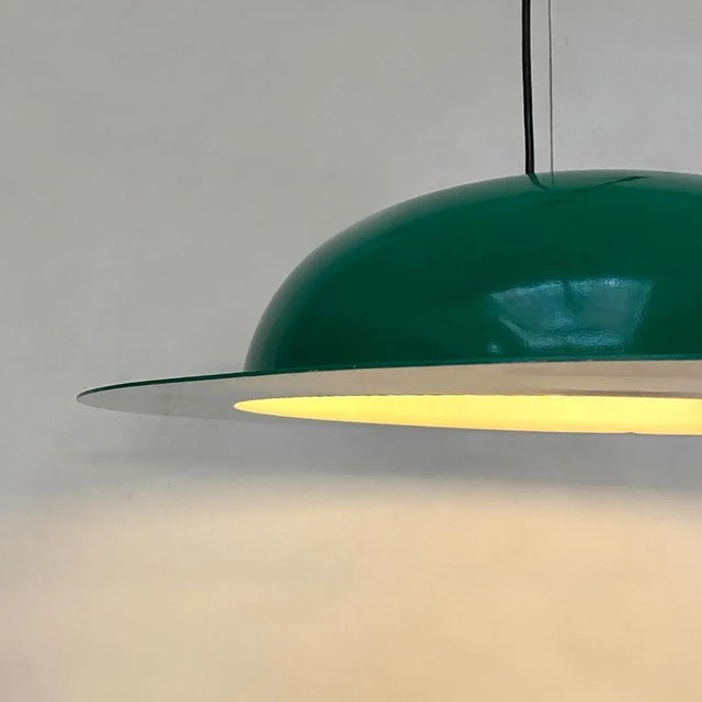 Green Mid-Century Modern Italian Hat-Shaped Green Metal Chandelier, 1970s For Sale - Image 8 of 16
