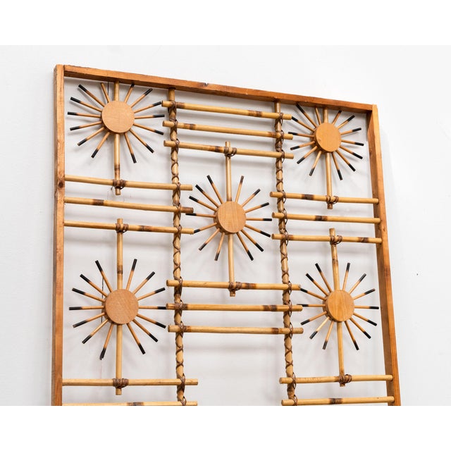 Vintage Rattan Screen with Sunburst, 1950s For Sale - Image 6 of 13
