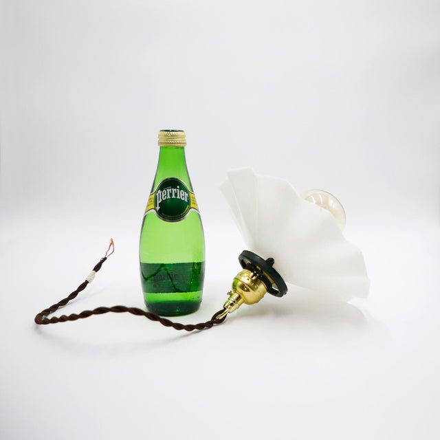 Industrial 1940s Milk Glass Vintage Industrial Pendant Light 14 For Sale - Image 3 of 5