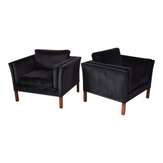 Danish Mogens Hansen Velvet Lounge Chairs - a Pair For Sale