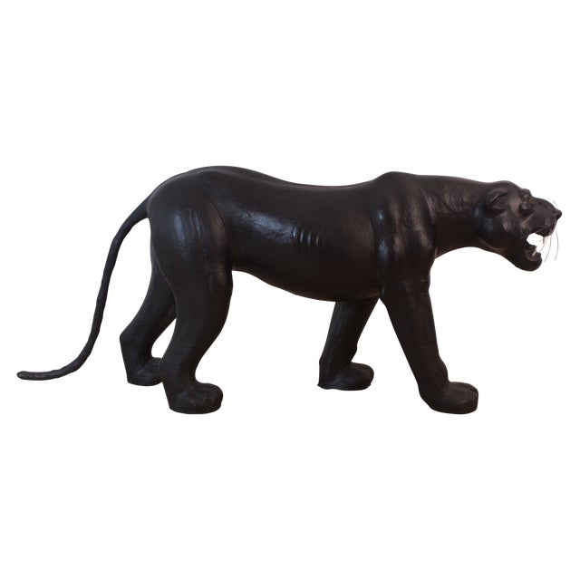 Massive Mid-Century Six-Foot Panther Sculpture, Leather Wrapped, Glass Eyes For Sale In Salt Lake City - Image 6 of 7