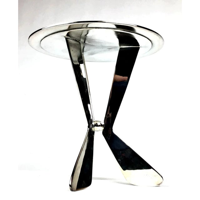 Metal 1980s Silver Plated Modern Heavy Pedestal Stand For Sale - Image 7 of 11