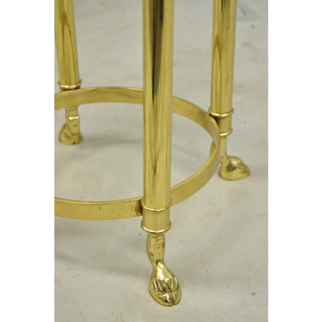 Vintage Hollywood Regency Brass Hoof Foot Glass Top Graduating Side Table - Pair For Sale In Philadelphia - Image 6 of 15