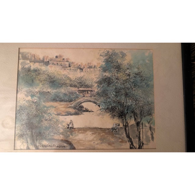 Mid 20th Century Hiroshi Honda Ink and Watercolor Landscape, Signed, Framed For Sale - Image 4 of 9