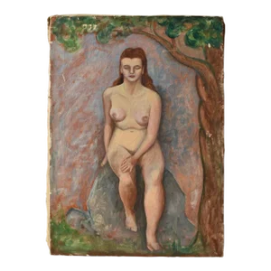 Vintage Seated Nude Painting on Canvas, Circa 1940s