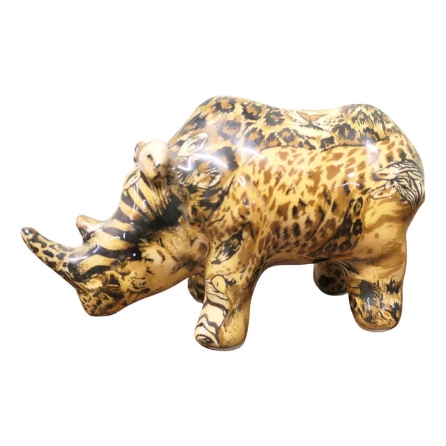 Patchwork Collage Ceramic Rhinoceros, 2000 For Sale