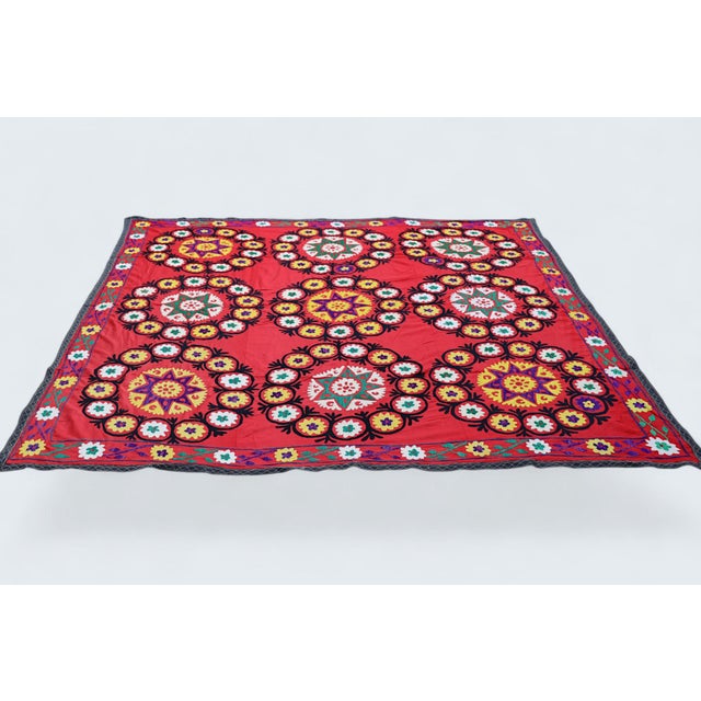 Textile Vintage Hand-Embroidered Suzani Wall Hanging, 1920s For Sale - Image 7 of 18