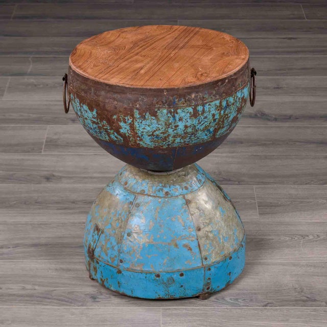 Hand-Forged Metal Hourglass Side Table With Wood Top For Sale In Detroit - Image 6 of 11