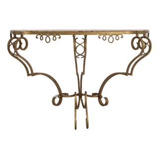 Art Deco Wrought Iron Console Table with Marble Top For Sale