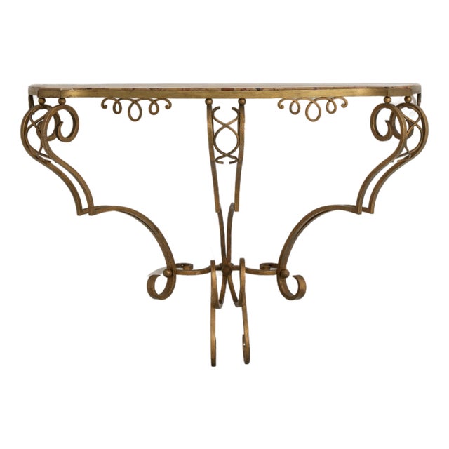 Art Deco Wrought Iron Console Table with Marble Top For Sale