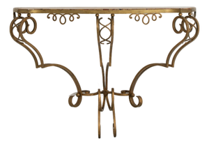 Art Deco Wrought Iron Console Table with Marble Top