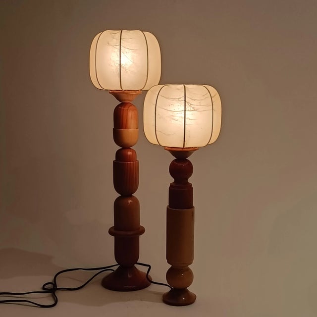 Beige Italian Sculptural Cocoon Table Lamps, 1970s, Set of 2 For Sale - Image 8 of 15