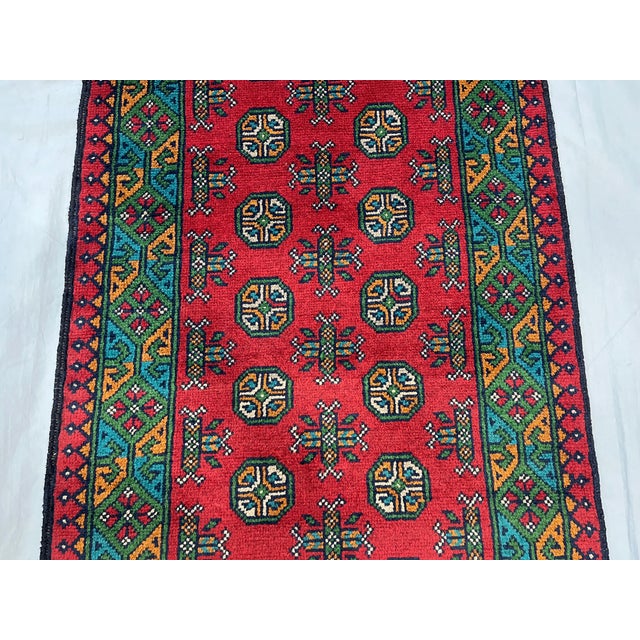 Textile Red and Turquoise Turkmen Tribal Wool Runner Rug, 2'9" X 15'9" For Sale - Image 7 of 13