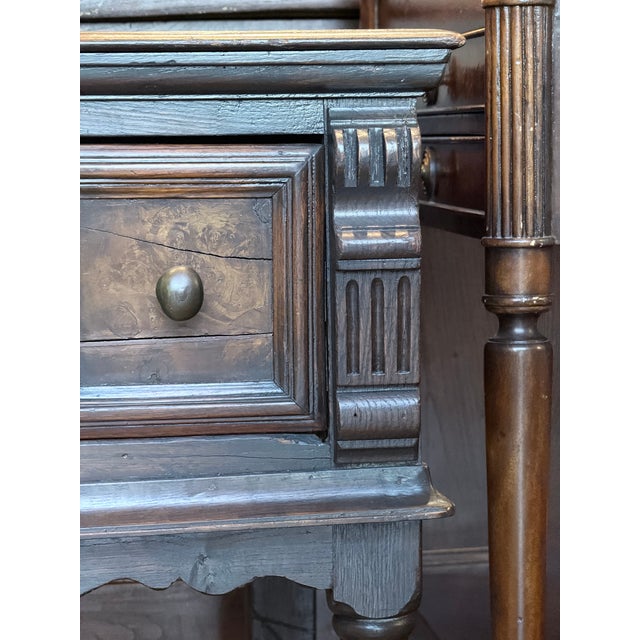 Wood Antique Jacobean Revival Carved Oak Three-Drawer Server For Sale - Image 7 of 12