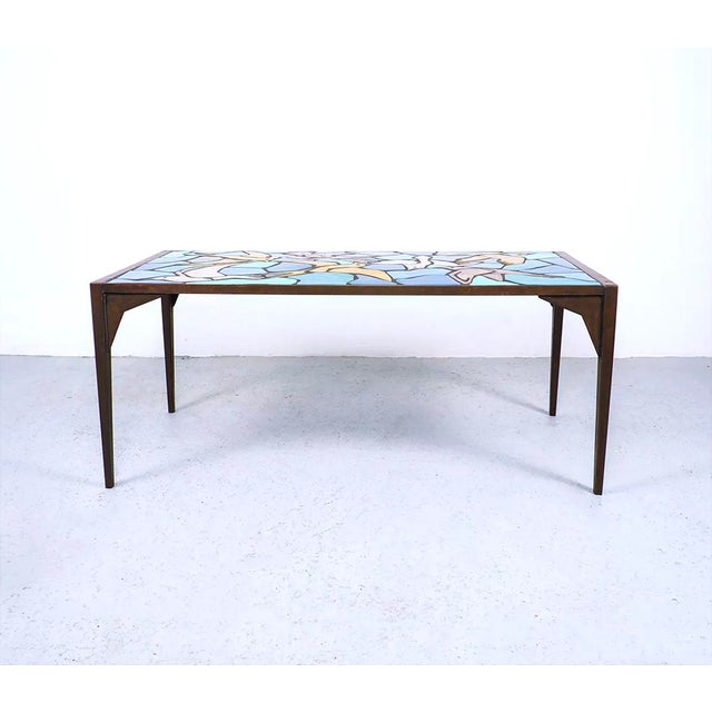 Vintage Metal Coffee Table in Ceramic Mosaic with Bird Motif, 1970s For Sale - Image 4 of 11