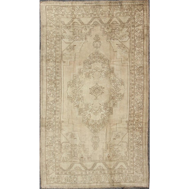 Floral Vintage Turkish Oushak Rug With Design in Ivory, Taupe, and Brown For Sale - Image 10 of 10
