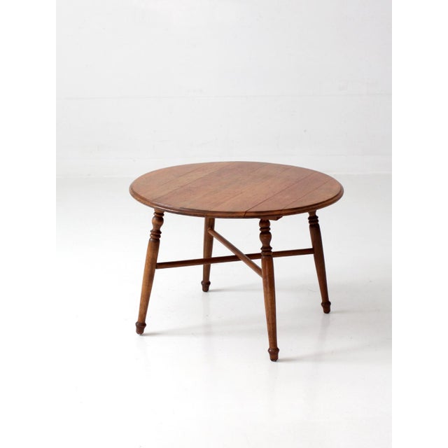 Farmhouse Vintage Round Wood Coffee Table With Turned Legs For Sale - Image 3 of 15