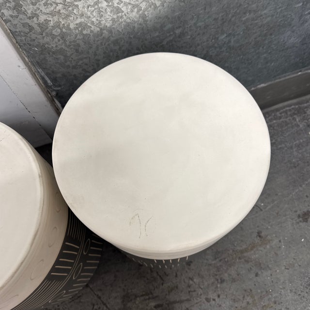 2010s Uttermost Hieroglyphics Garden Stools, Pair For Sale - Image 5 of 12