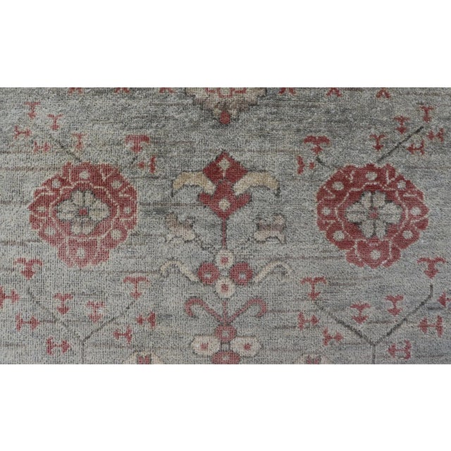 Modern Khotan Rug in Wool With Medallion Design in Light Blue and Coral For Sale - Image 10 of 13