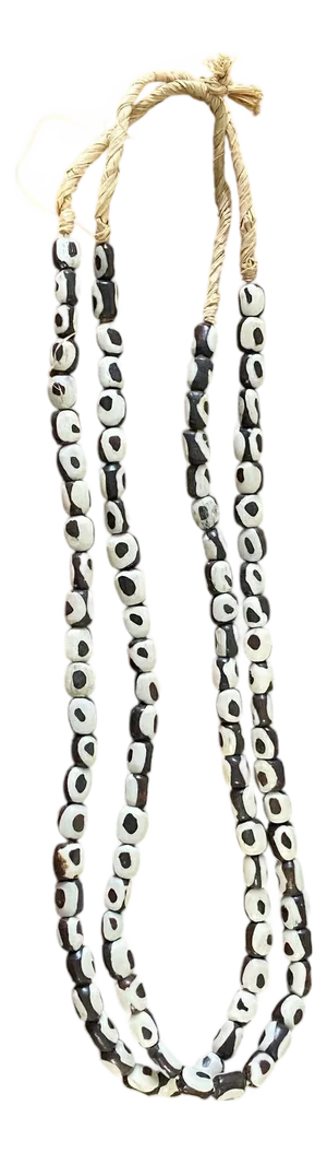 Vintage African Kenyan 2 Strands Necklaces Brown and White Batik Bone Trade Beads