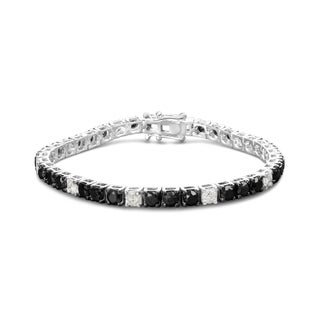 .925 Sterling Silver 12.0 Cttw Black and White Diamond Tennis Bracelet (I-J Color, I2-I3 Clarity) - For Sale