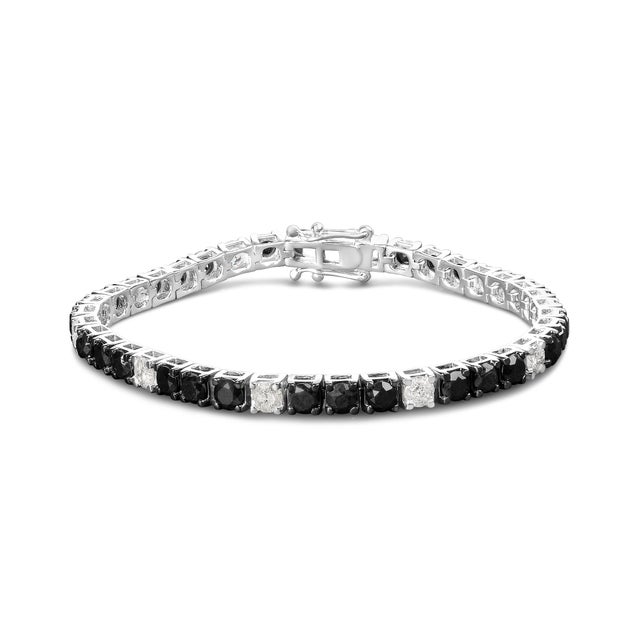 .925 Sterling Silver 12.0 Cttw Black and White Diamond Tennis Bracelet (I-J Color, I2-I3 Clarity) - For Sale