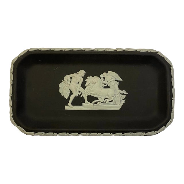 Vintage Wedgwood Cream on Black Jasperware Oblong Tray For Sale