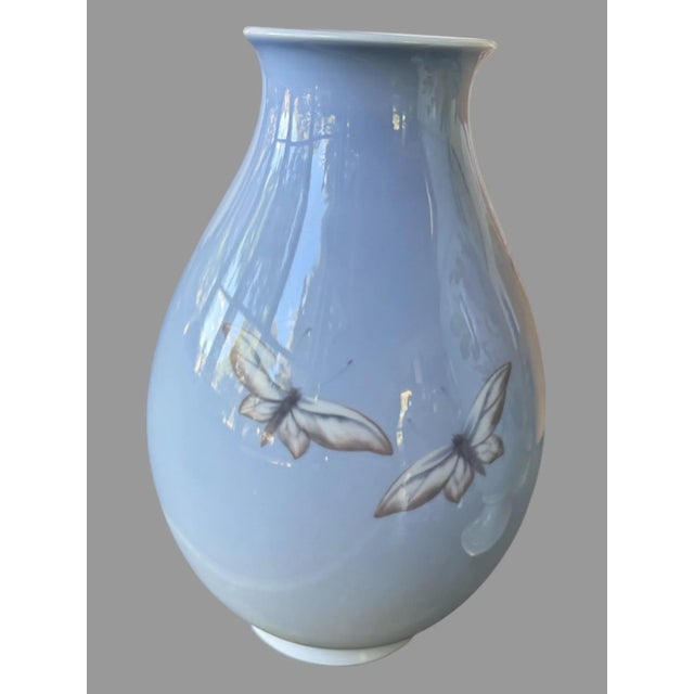 Art Nouveau Vintage Royal Copenhagen Floral & Butterfly Decorated Porcelain Vase For Sale - Image 3 of 12