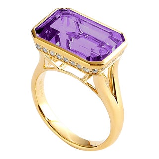 Syna Yellow Gold Amethyst Geometrix Ring with Diamonds For Sale