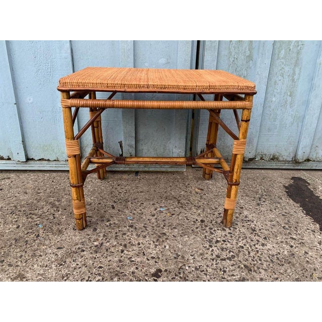 20th Century Vintage Bamboo Rattan End Side Table. For Sale - Image 4 of 11