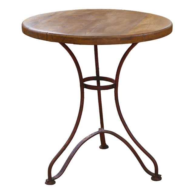 Patinated Bistro Table with Oak Top, 1950s For Sale
