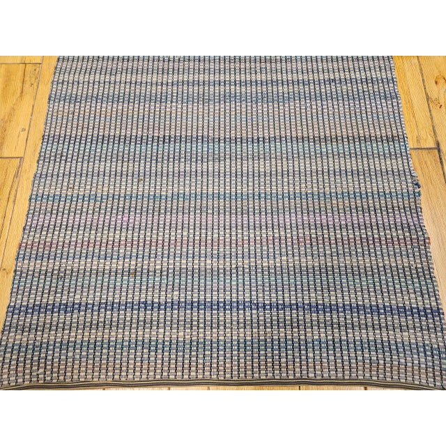 Antique American Amish Rag Runner, Handwoven Wool & Cotton, Stripe Pattern, Gray, 3x12 For Sale - Image 11 of 16