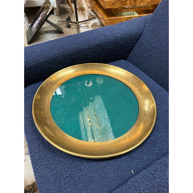 Italian Italian Brass and Green Glass Decorative Catchall Tray, 1970s For Sale - Image 3 of 5