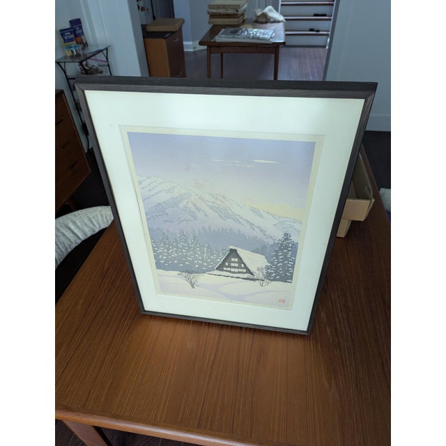 Mid-Century Modern Signed LTD Ed Shūhū Miyamoto "Takayama Snowscape" Woodblock Print — Dated 1985 For Sale - Image 3 of 16